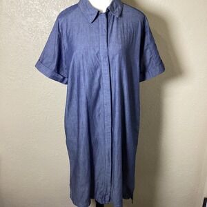 NU PARCC The Color House Chambray Button Up Shirt Dress, Pockets, SZ 77, US LG